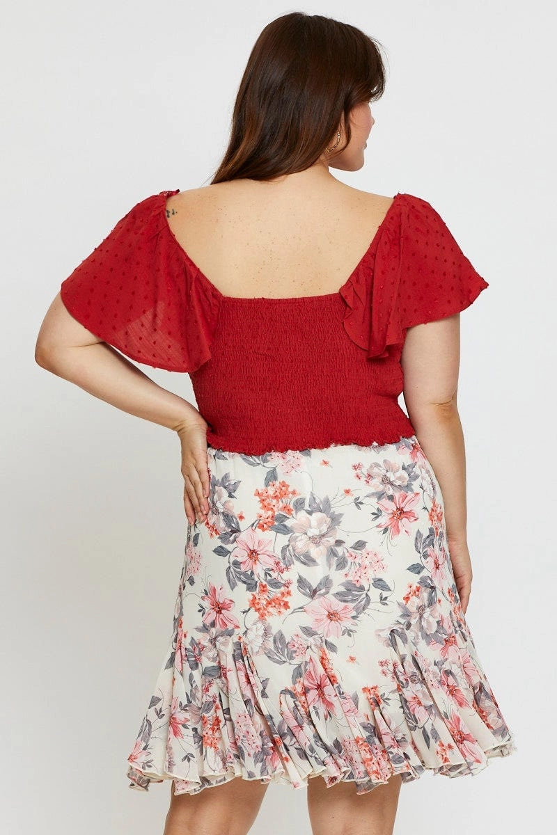 Sustainable Fabric Floral Print Mini Wrap Skirt Ruffle Hem