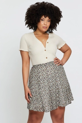 Floral Print Mini Wrap Skirt Ruffle Hem Simple Comfort Dust Proof Fabric