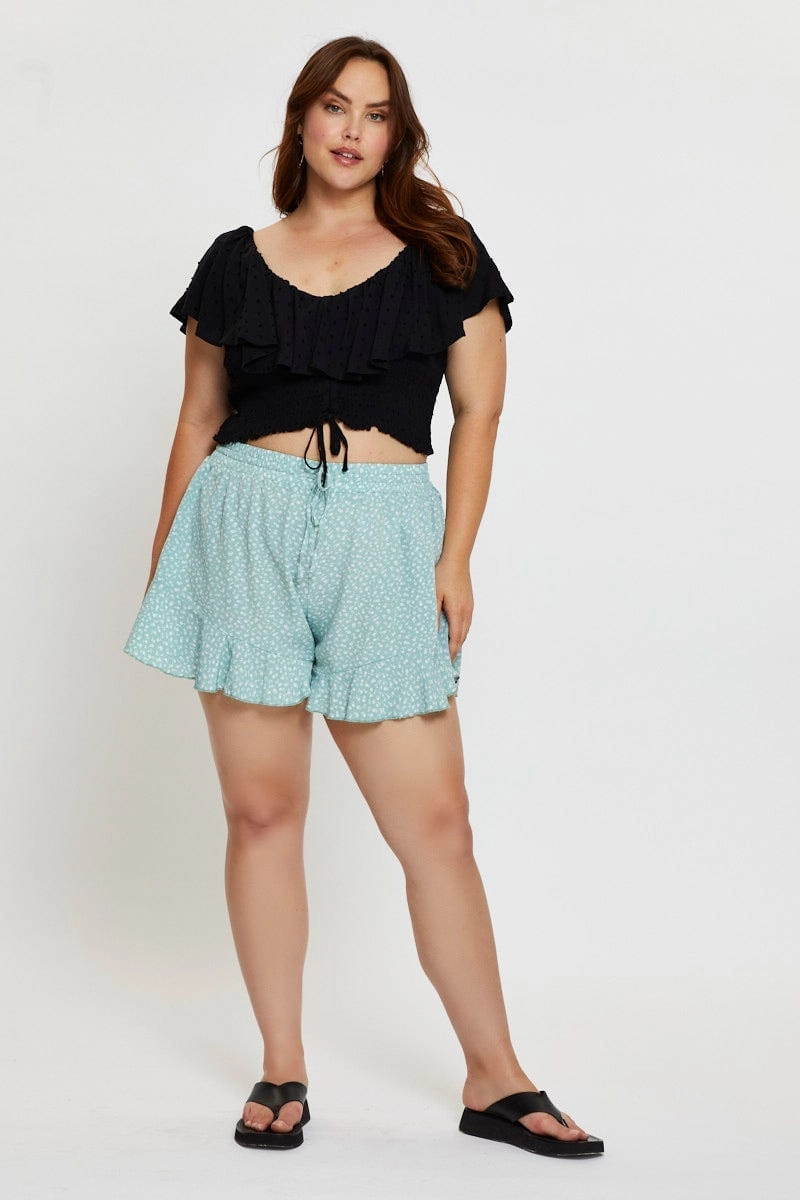 Foldable style Easy Layering Floral Print Shorts High Rise Elastic Waist Frill Hem