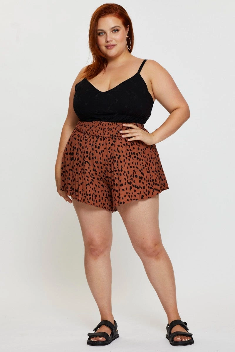Floral Print Shorts High Rise Shirred Waist Non Binding Waistline