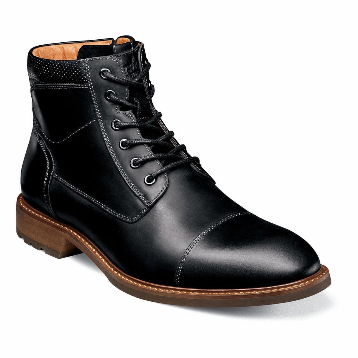 Florsheim Men's Lodge Cap Toe Boots - Black Even Shade Sharp Lines