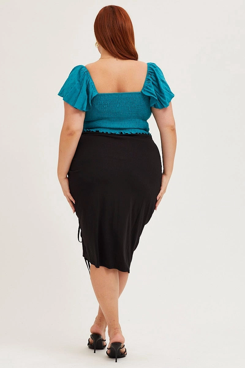 Animal Print Airy Comfort Black Jersey Ruched Split Skirt