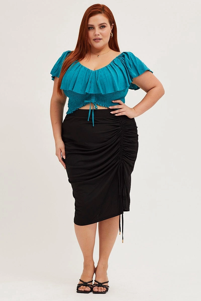 Black Jersey Ruched Split Skirt Eco conscious Daily Mood