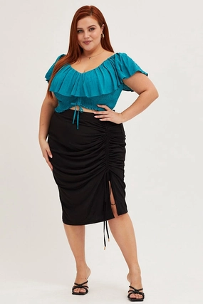 Black Jersey Ruched Split Skirt Refined Mood