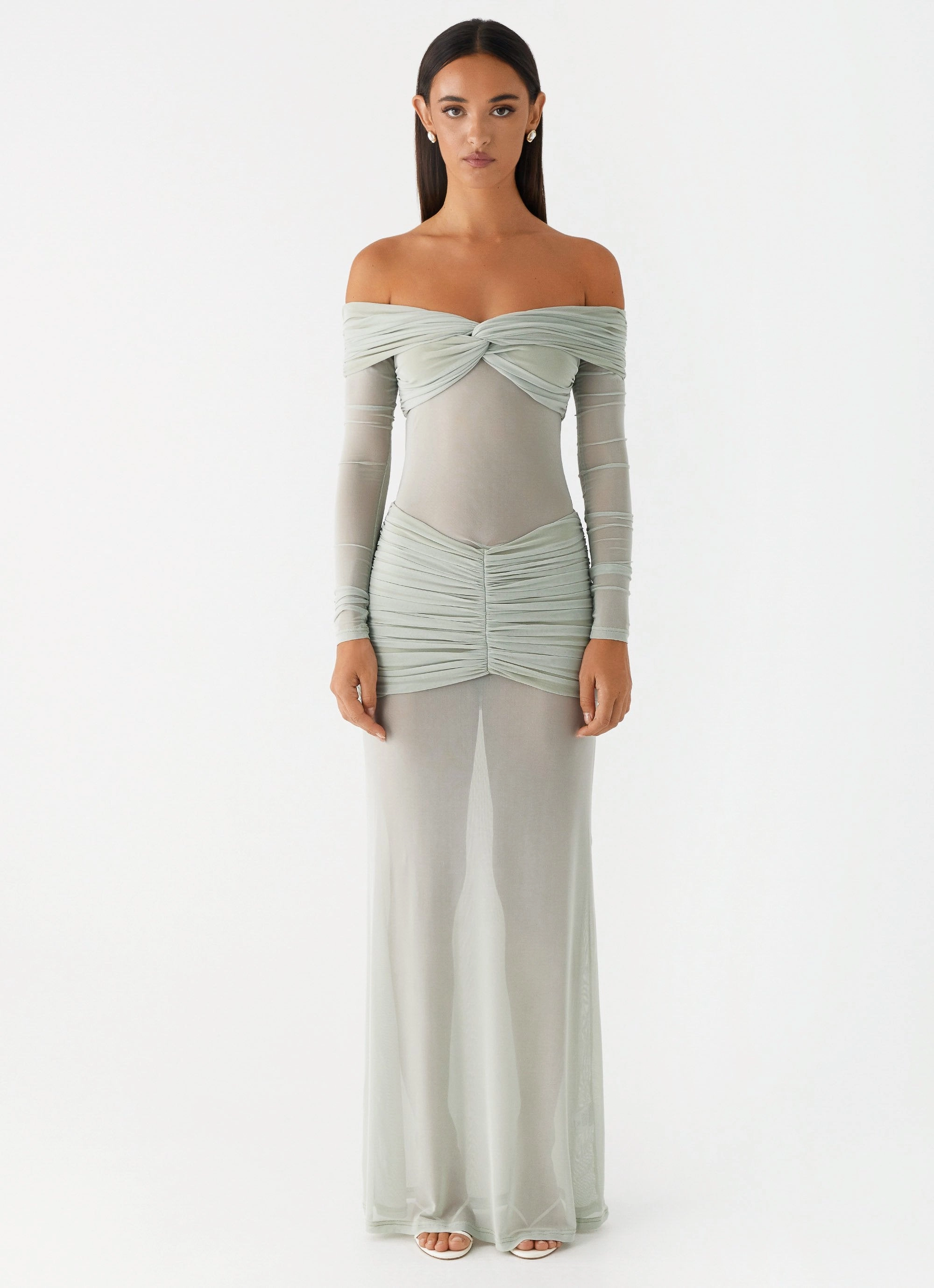 Modern Waist Design Drawstring-Waist Mercy Maxi Dress - Sage
