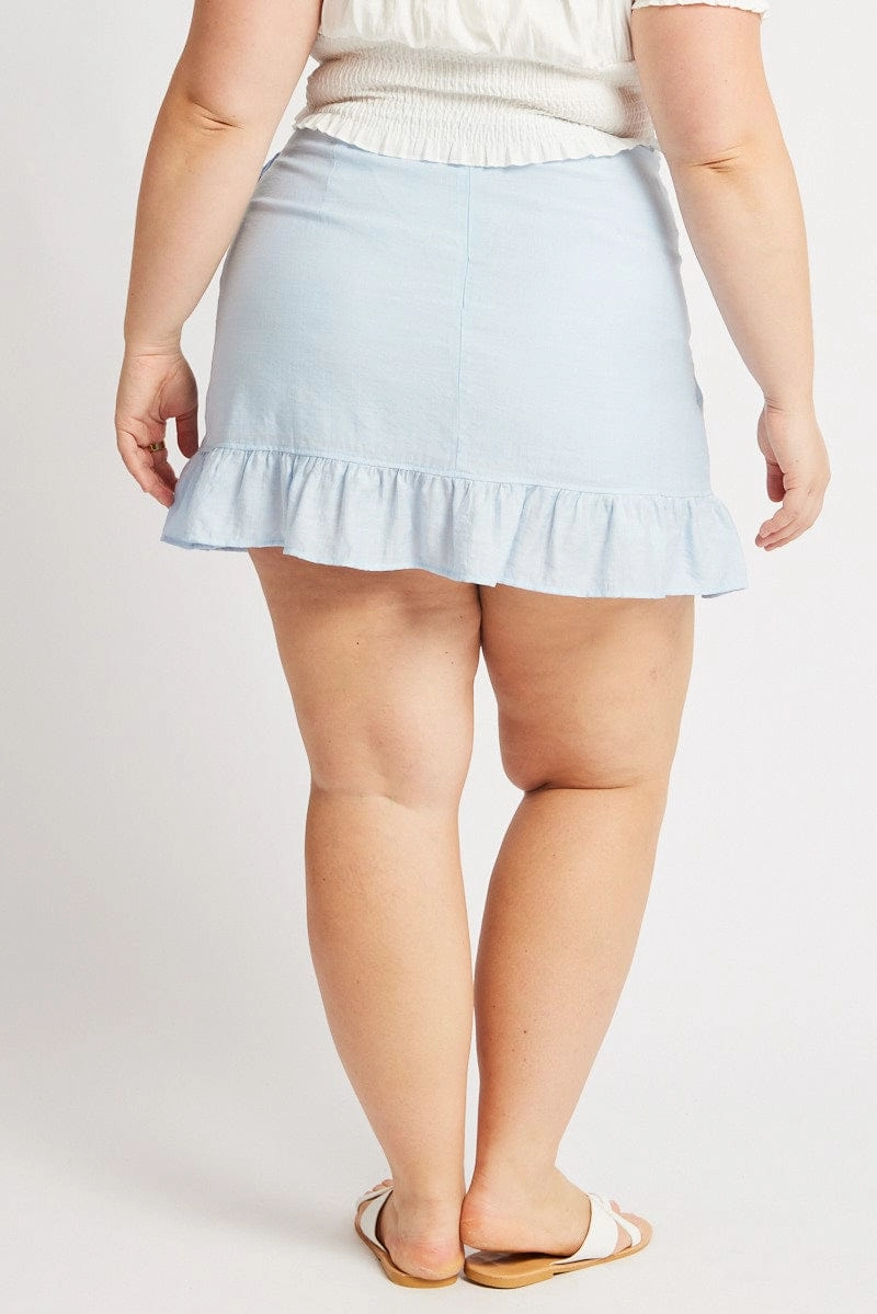 raw hem Blue Frill Hem Wrap Mini Skirt