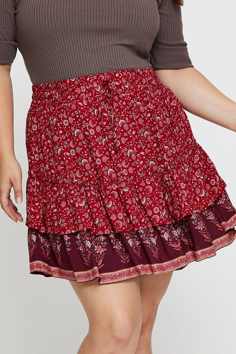 Chic Fit Beach Day Boho Print Mini Skater Skirt Elastic Waist