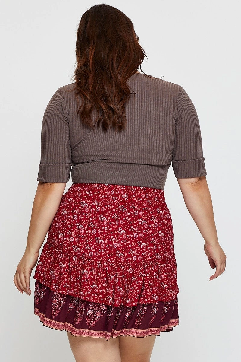 Boho Print Mini Skater Skirt Elastic Waist Spring Brunch Travel Ease