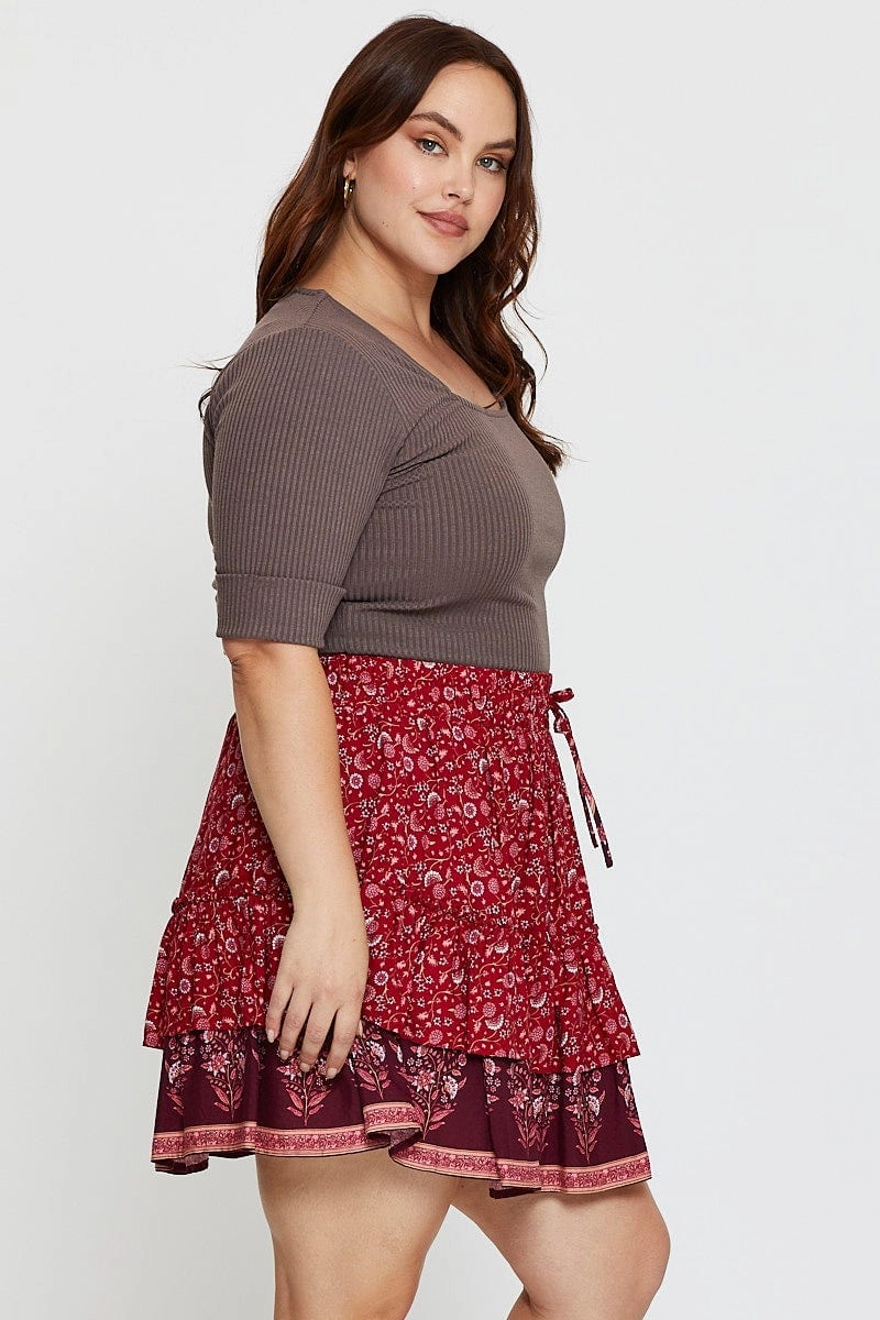 Non Irritating Seams Seamless Finish Boho Print Mini Skater Skirt Elastic Waist