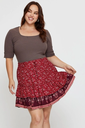 Boho Print Mini Skater Skirt Elastic Waist Fresh Energy