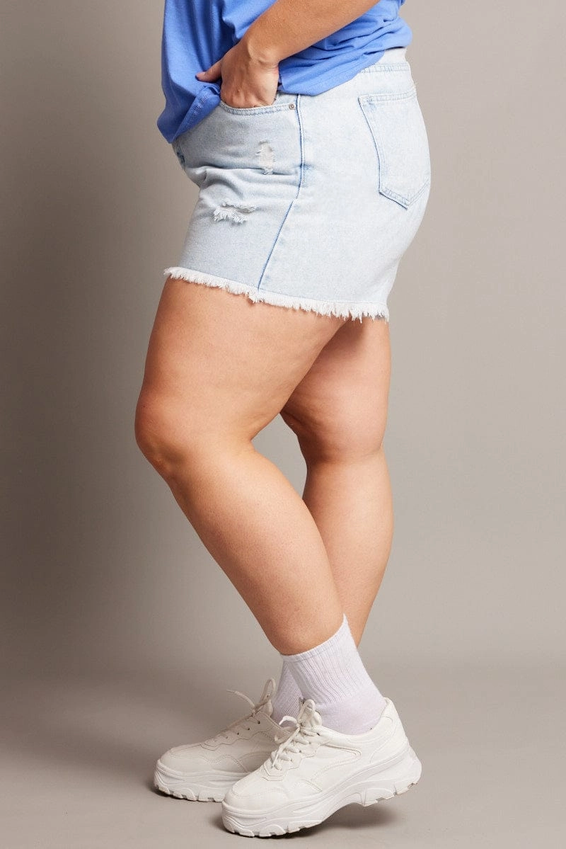 Soft Stretch Breathable layers Denim Relaxed Shorts High Rise Distressed Hem