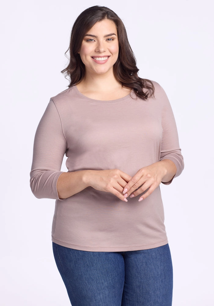 Everyday Trend Comfy Wardrobe Jenny 3/4 Sleeve Crew Neck ? Final Sale Deals! - Mocha Meringue