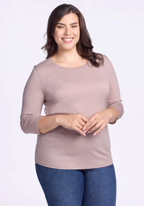 Everyday Trend Comfy Wardrobe Jenny 3/4 Sleeve Crew Neck ? Final Sale Deals! - Mocha Meringue