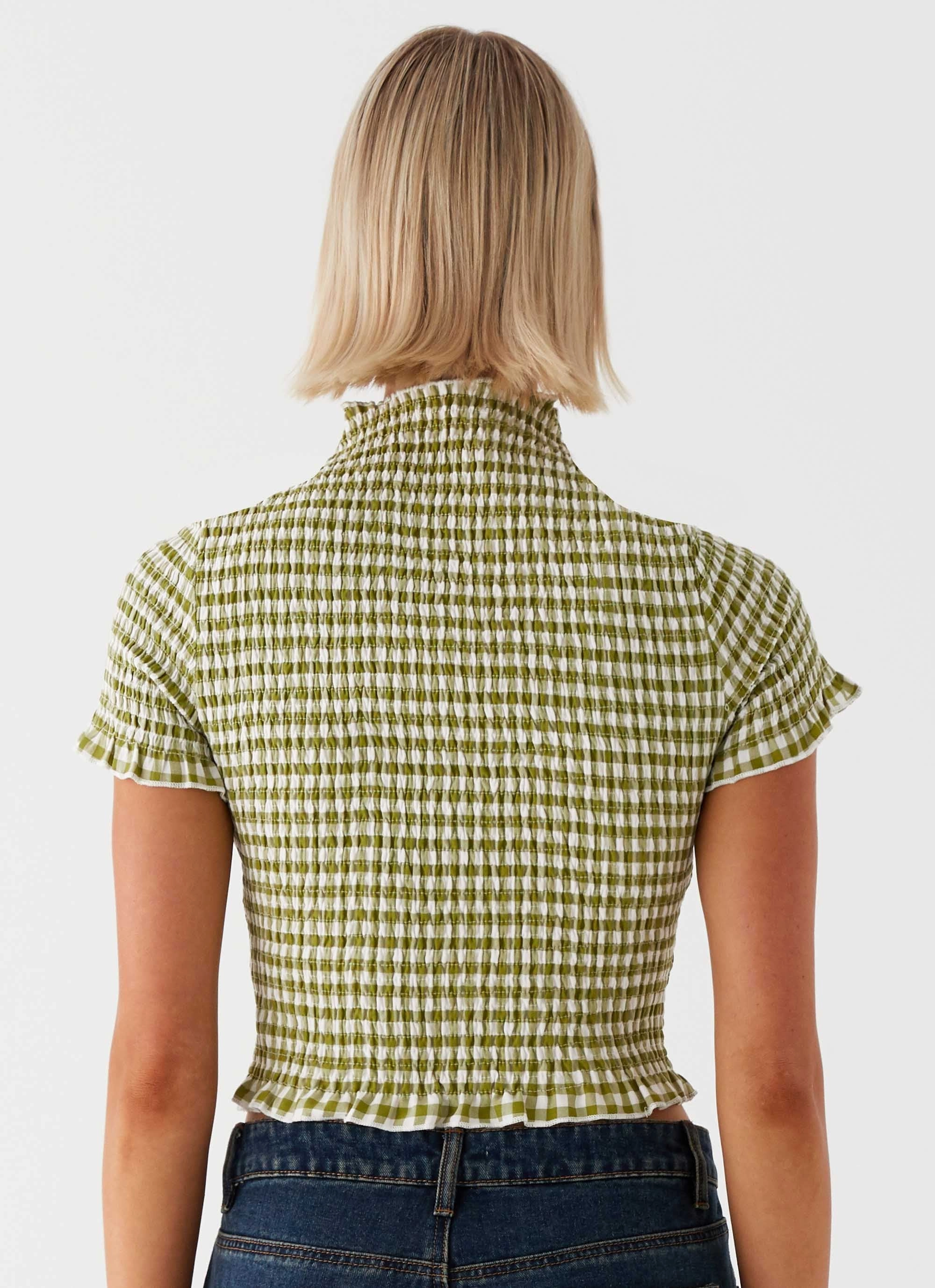 Cleo Tee - Khaki Gingham Self Fabric Tape