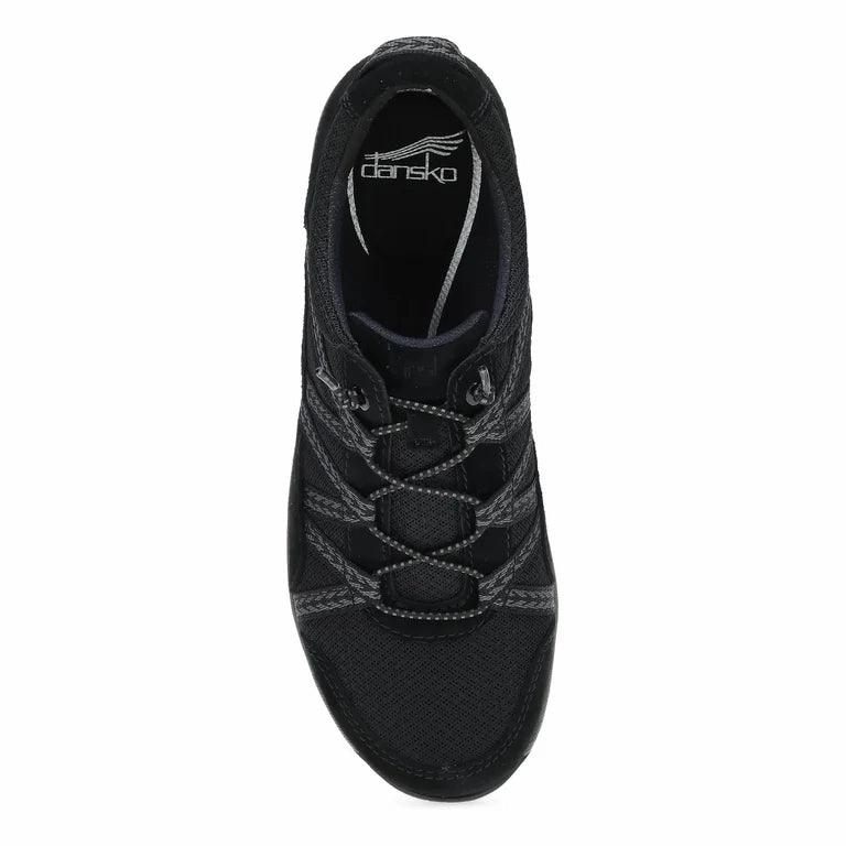 Dansko Women's Harlyn Sneaker - Black/Black Suede Chic Outfit Memory Foam Insert