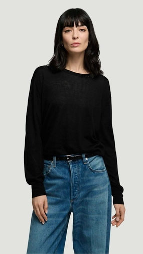 Fine Crewneck in Merino Silk | Black Coffee Run Semi Formal