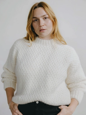 Gia Hand Knit Sweater, Alpaca Cotton, Cream Cozy Style