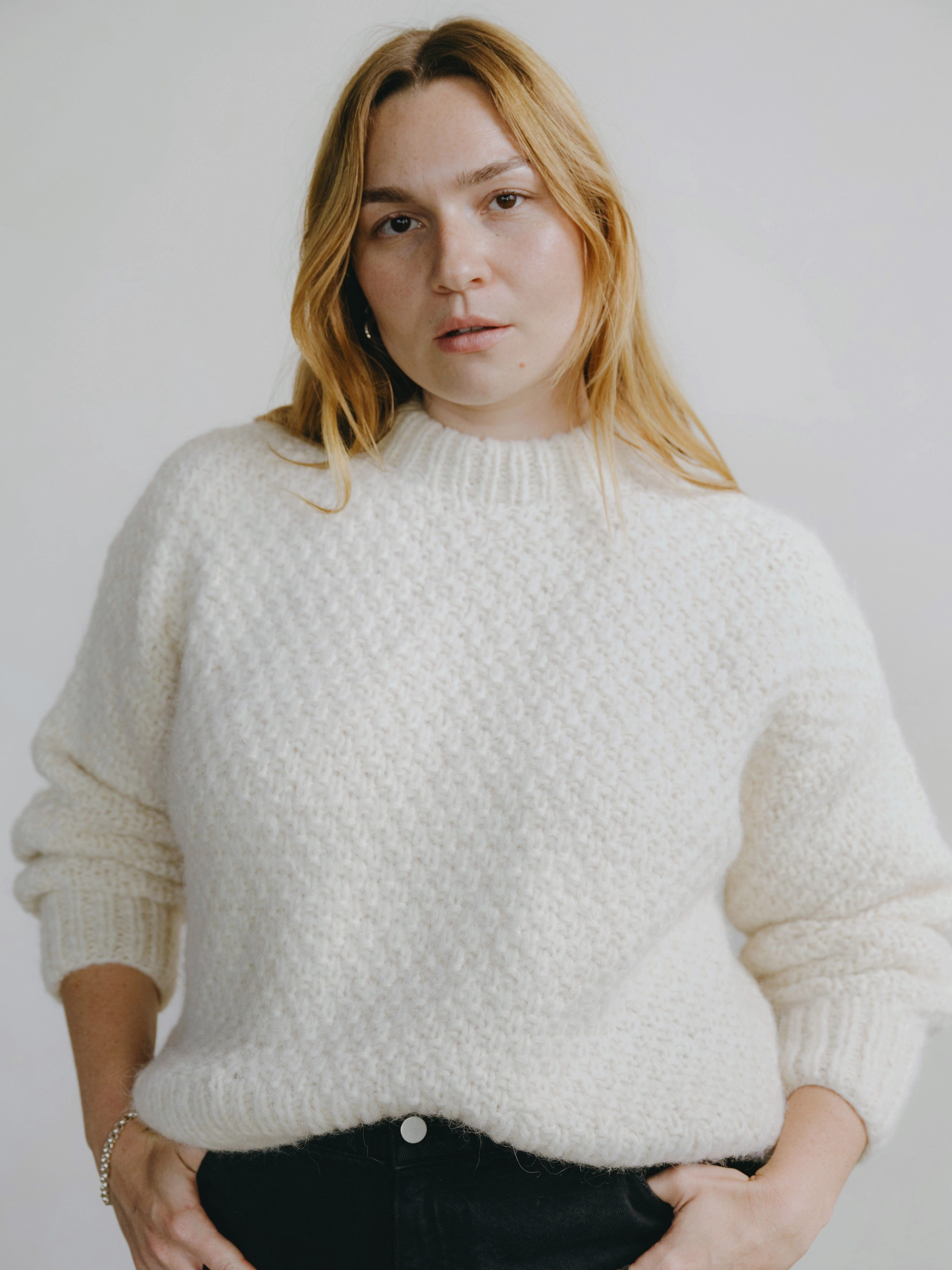 Gia Hand Knit Sweater, Alpaca Cotton, Cream Cozy Style