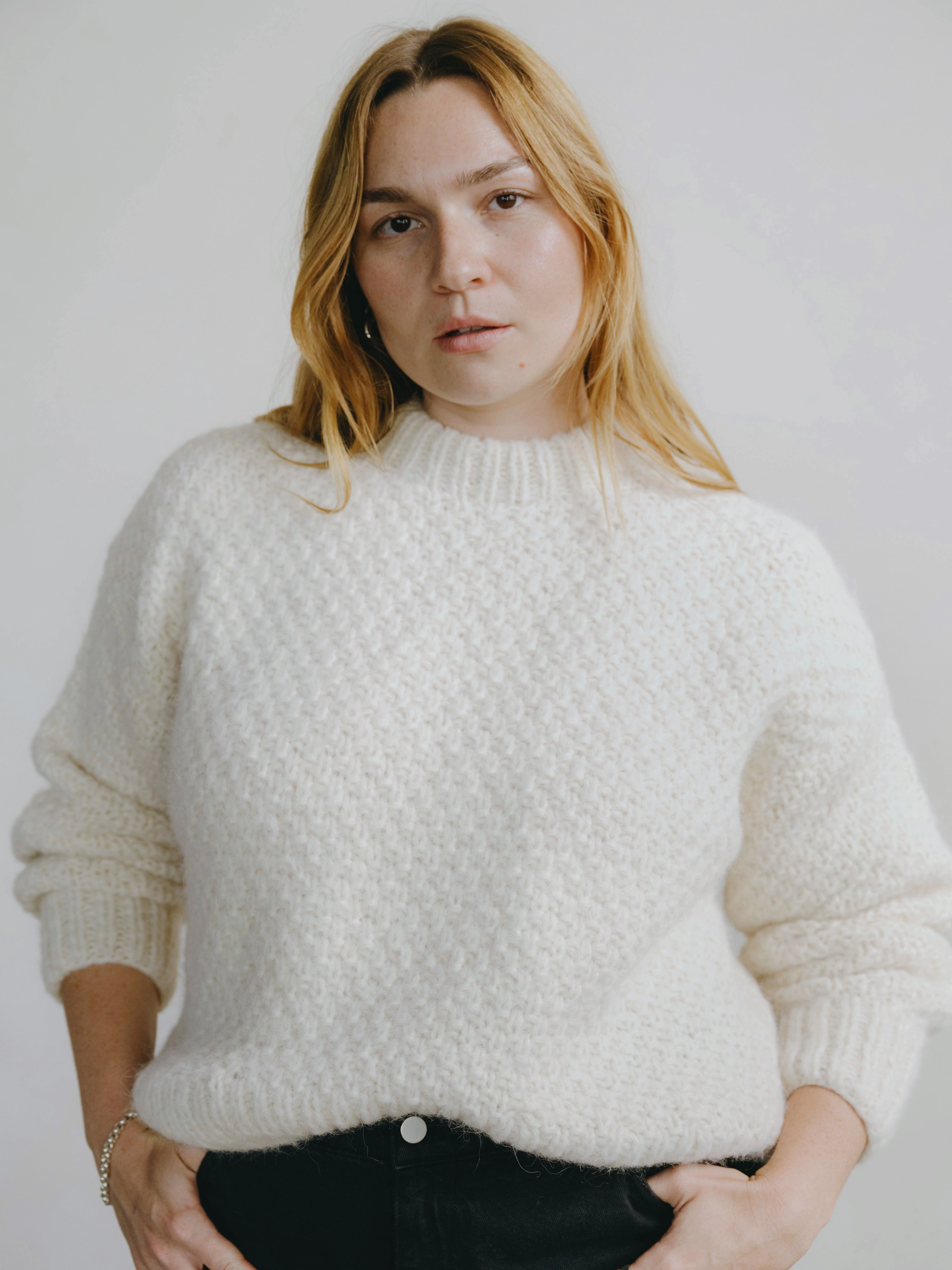 Gia Hand Knit Sweater, Alpaca Cotton, Cream Cozy And Stylish Comfortable Fashion
