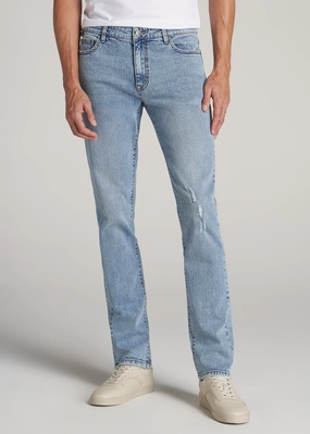 Casual Friday Parent Style Travel Outfit Dylan Slim Fit Jeans for Tall Men in Retro Blue
