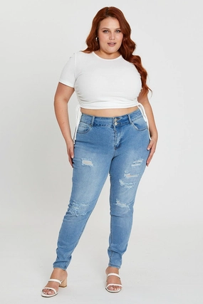 Day Out Style Steel Blue Denim Jean High Rise Distressed Skinny