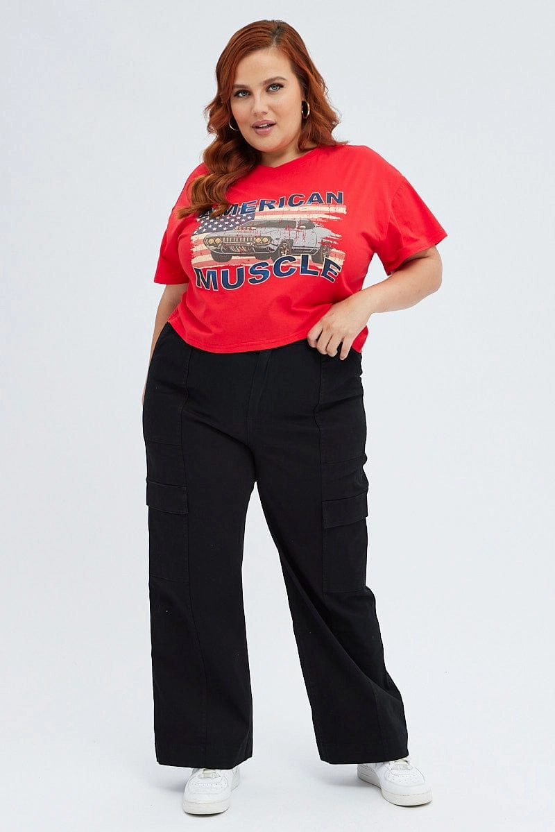 Comfy Touch Red Graphic T-shirt American Vintage Crop Cotton