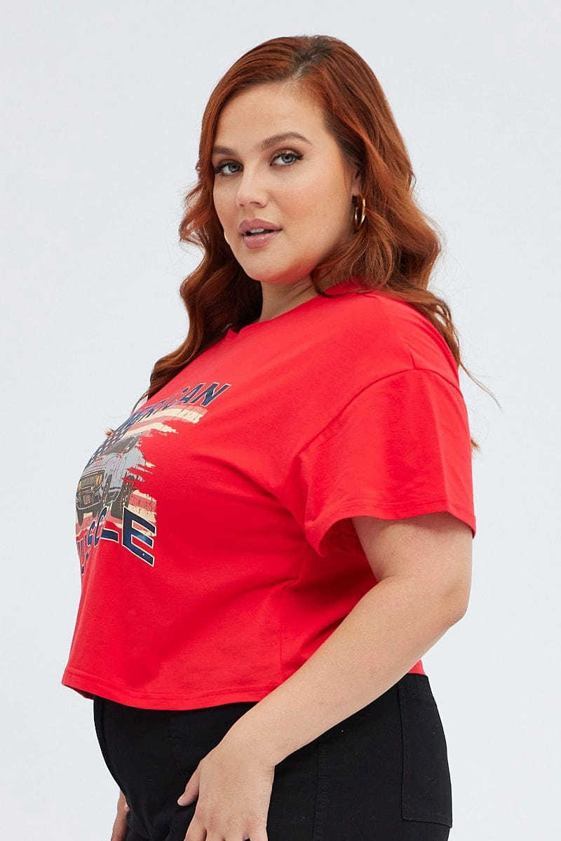 Red Graphic T-shirt American Vintage Crop Cotton Classic Layer Wear