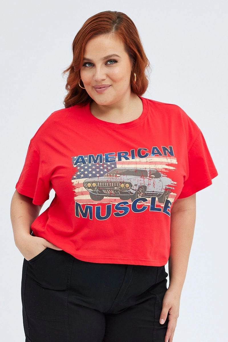 Comfort Wearable Holiday Outfit Style Red Graphic T-shirt American Vintage Crop Cotton
