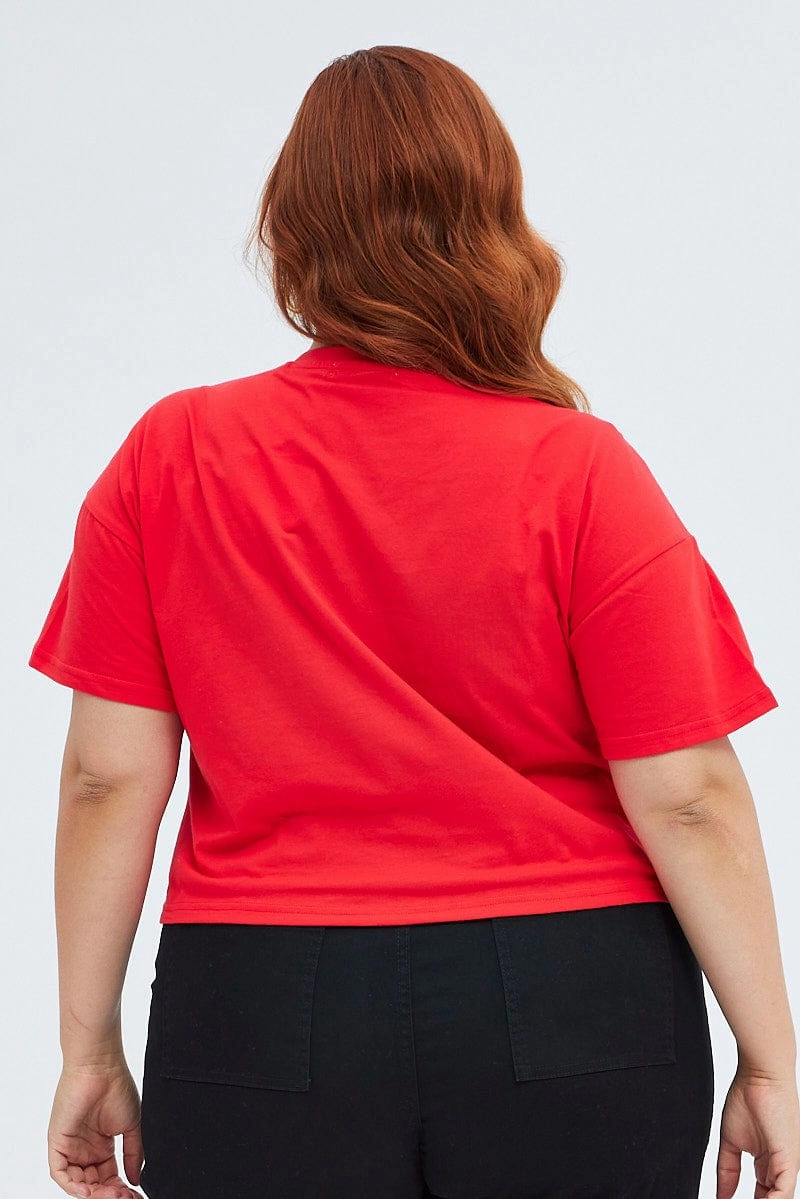Trendy Vibes Wear Red Graphic T-shirt American Vintage Crop Cotton