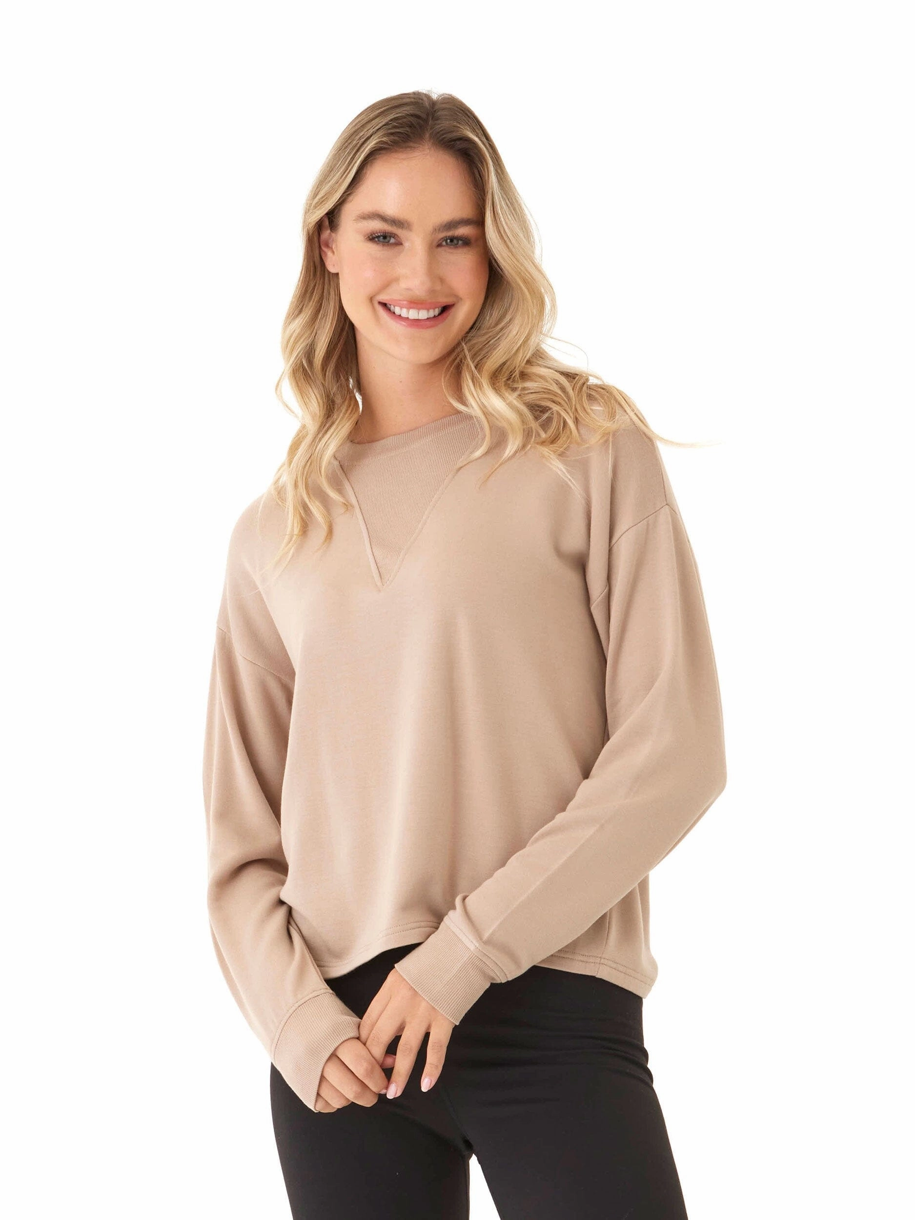 Cool Tone Anti Pilling Texture Darby Feather Fleece Panel Pullover