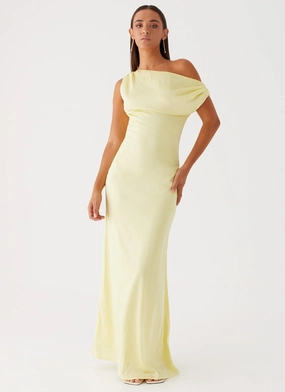 Heart Of Glass Satin Maxi Dress - Yellow Sophisticated Line Vibrant Tone