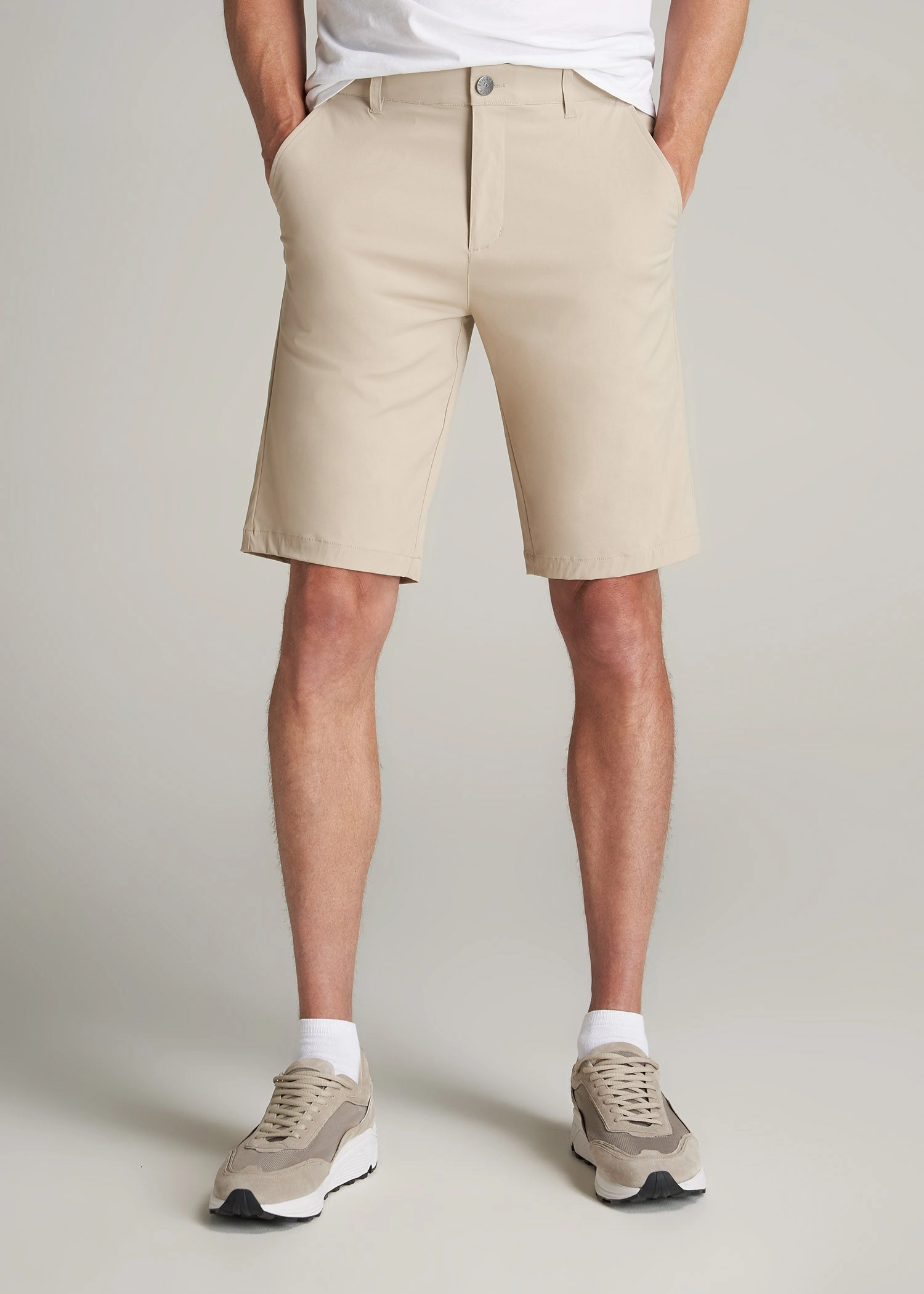 home renovation Performance Design Traveler Chino Shorts for Tall Men in Light Khaki