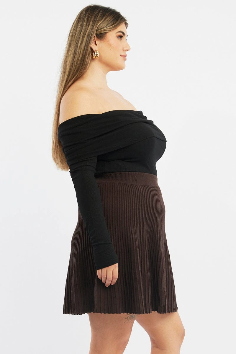 Mix Culture Light Fabric Brown Knee Skirt Knit Flare
