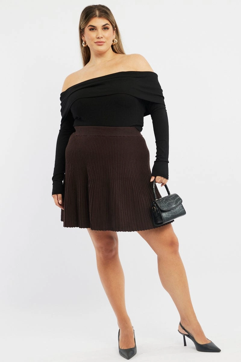 Brown Knee Skirt Knit Flare Gentle Comfort