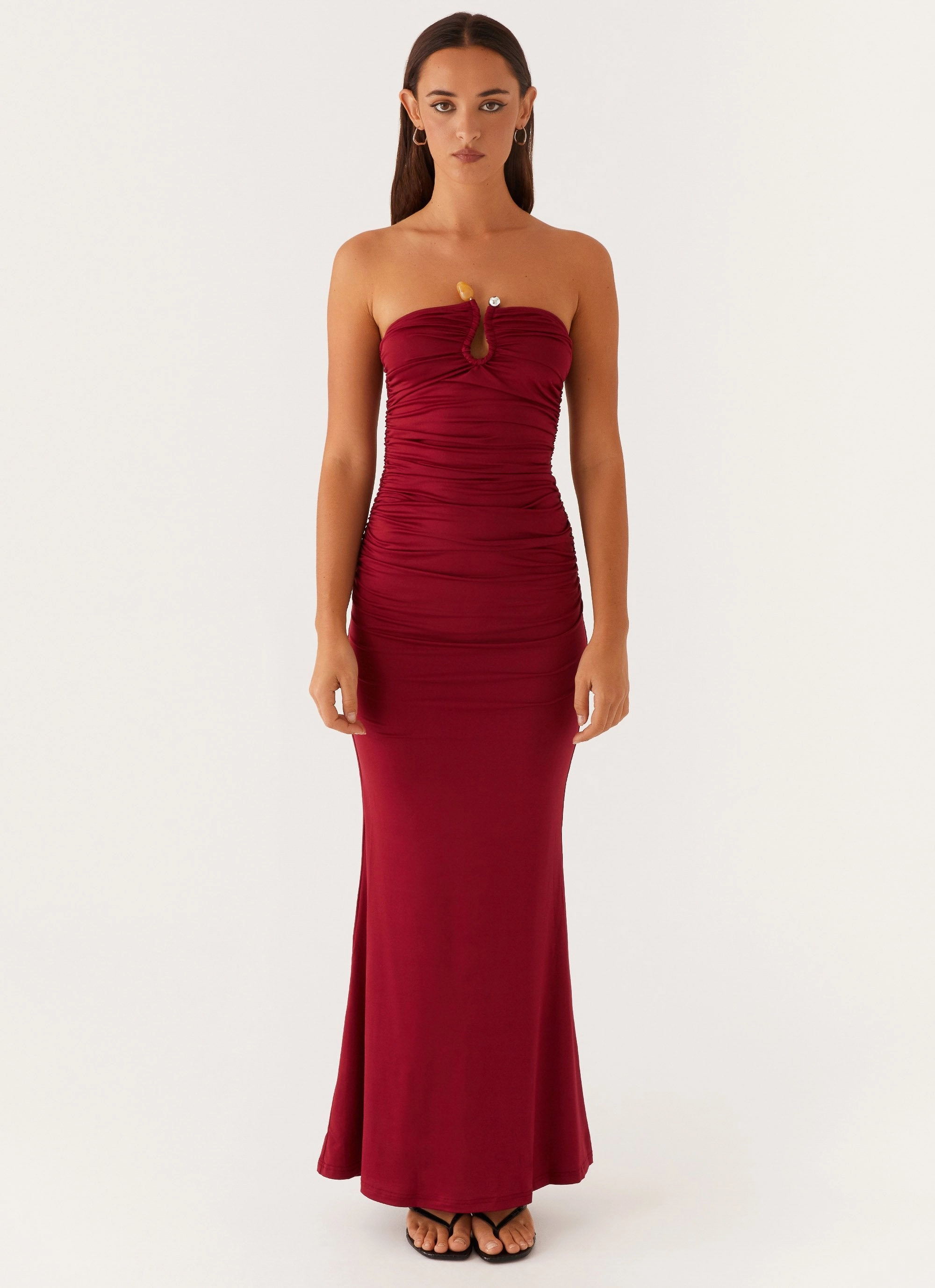 Sheer Panel Date night Rudy Maxi Dress - Maroon