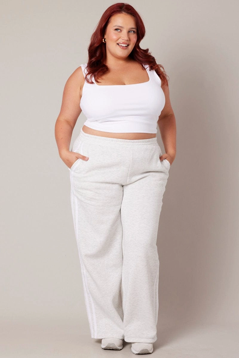 Stretchable Fabric Grey Track Pants Wide Leg