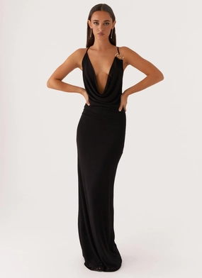 Game Player Maxi Dress - Black Shine Moment