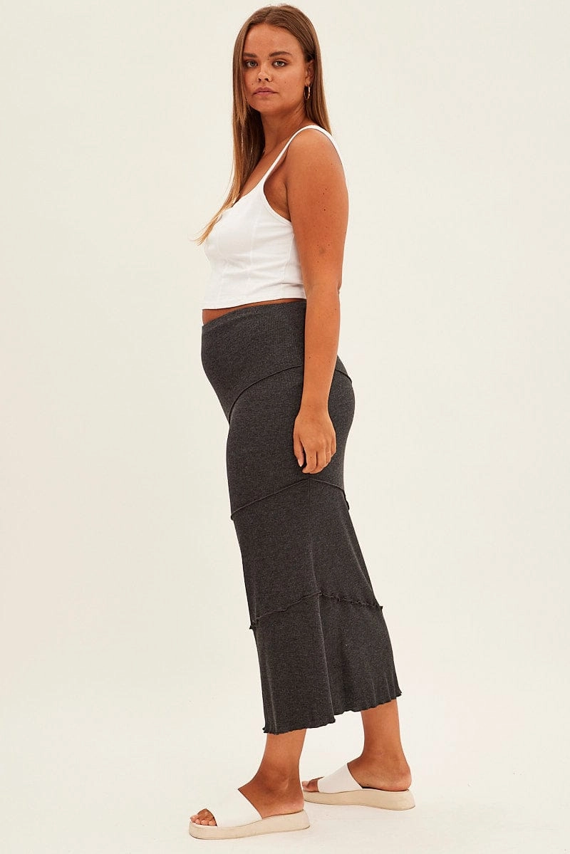 Simple Styling Everyday Comfort Grey Maxi Skirt Asymmetric Rib