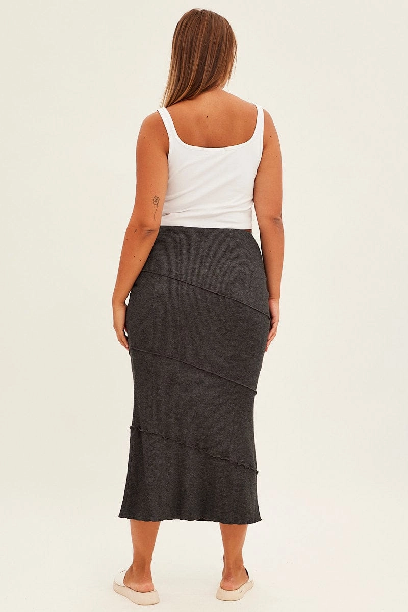 Grey Maxi Skirt Asymmetric Rib High End Quality
