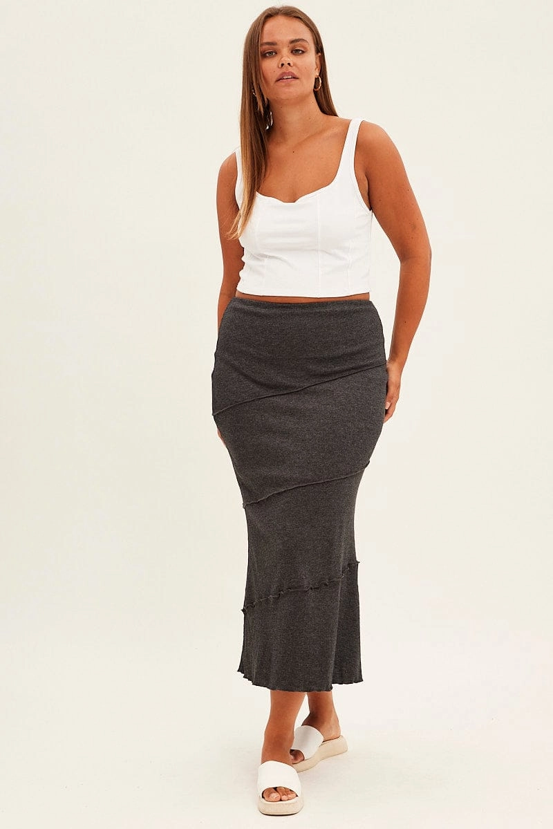 Soft Finish Outfit Mood Grey Maxi Skirt Asymmetric Rib