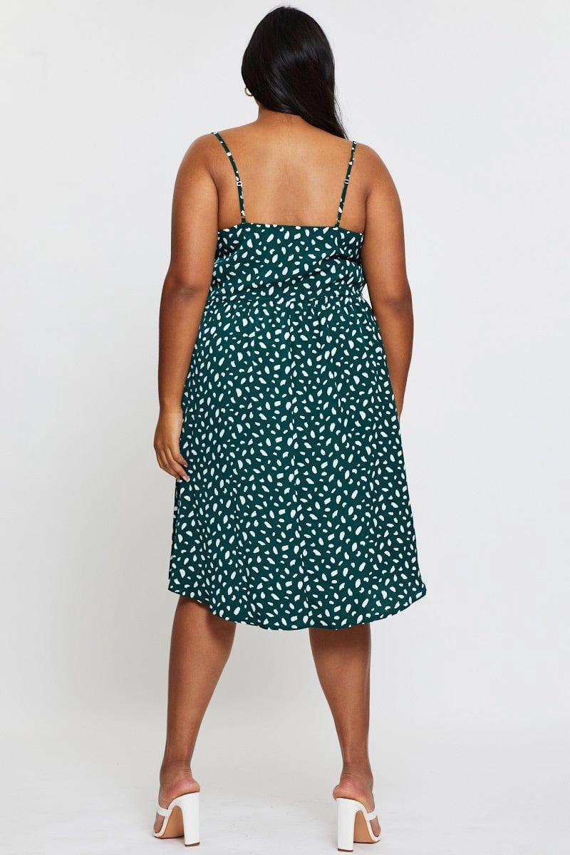 Geo Print Midi Satin Dress Cowl Neck Sleeveless Chilly Weather Layer