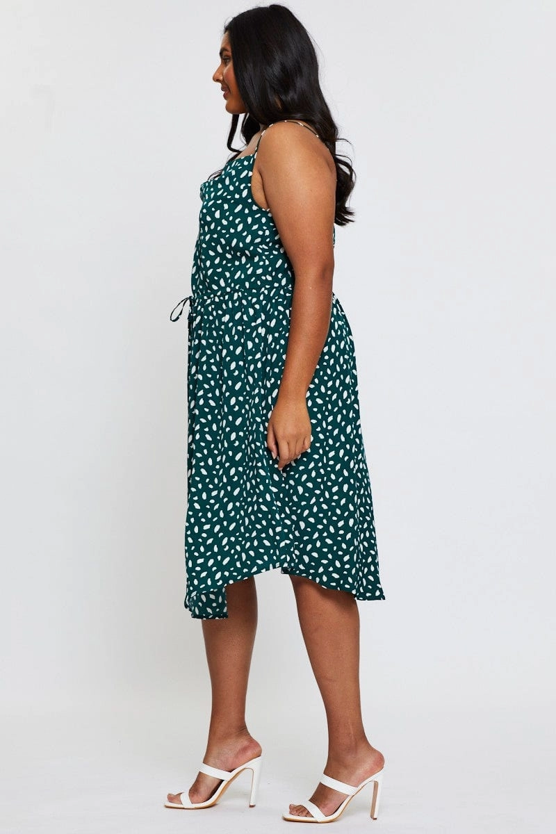 Geo Print Midi Satin Dress Cowl Neck Sleeveless Tasteful Detail Versatile sundress