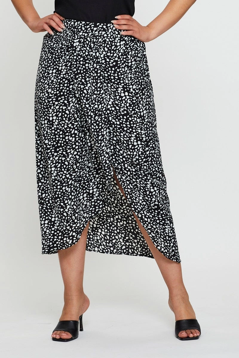 Detail Focus Geo Print Midi Skirt Ruchedd