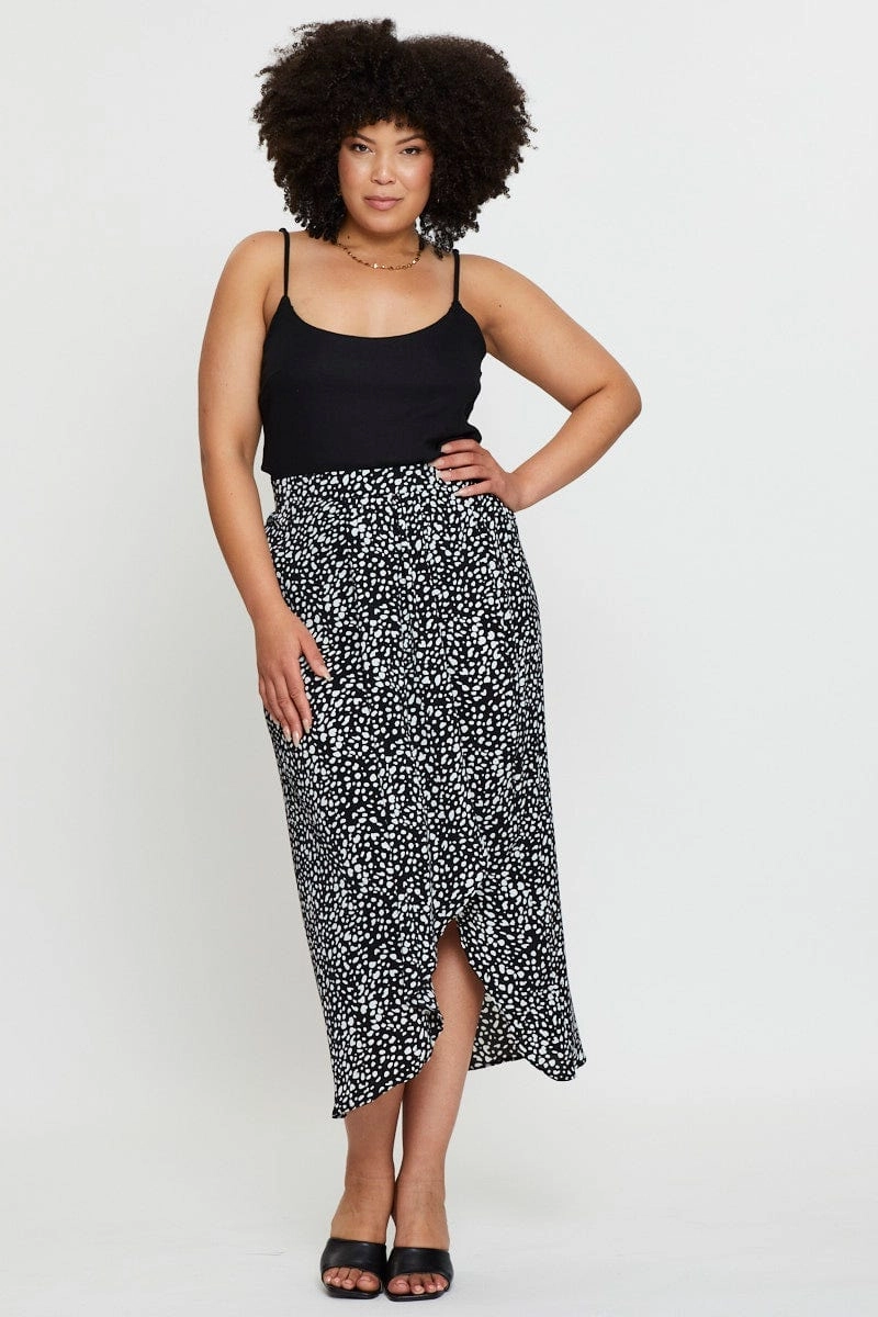 Polished Cut Geo Print Midi Skirt Ruchedd