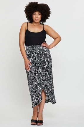 Polished Cut Geo Print Midi Skirt Ruchedd