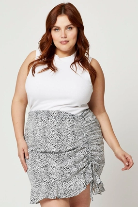 Geo Print Plus Side Tie Ruched Skirt Casual Comfort
