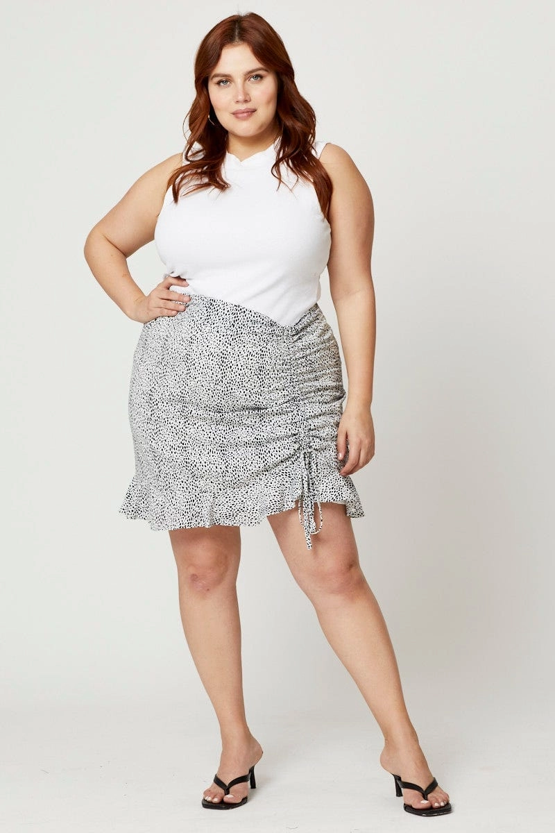 garden party Geo Print Plus Side Tie Ruched Skirt