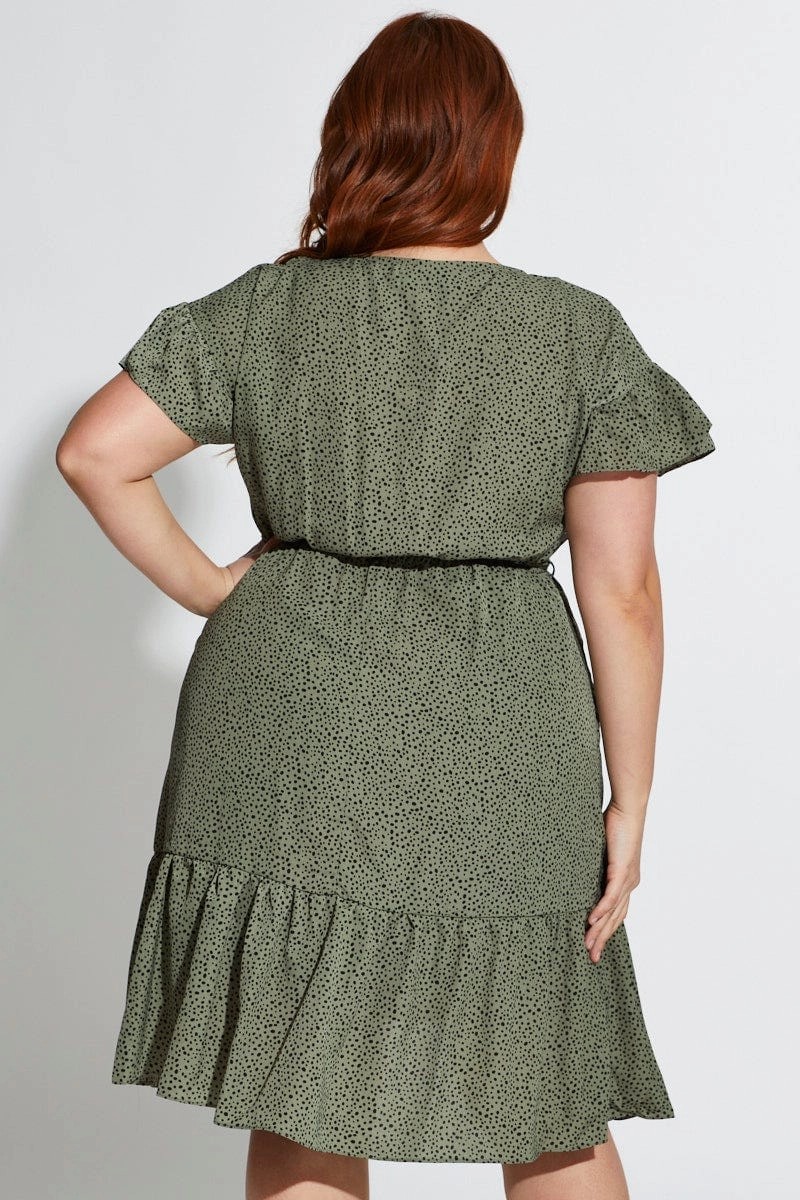 Geo Print Skater Dress V-neck Short Sleeve Lounge Texture Romantic Mood