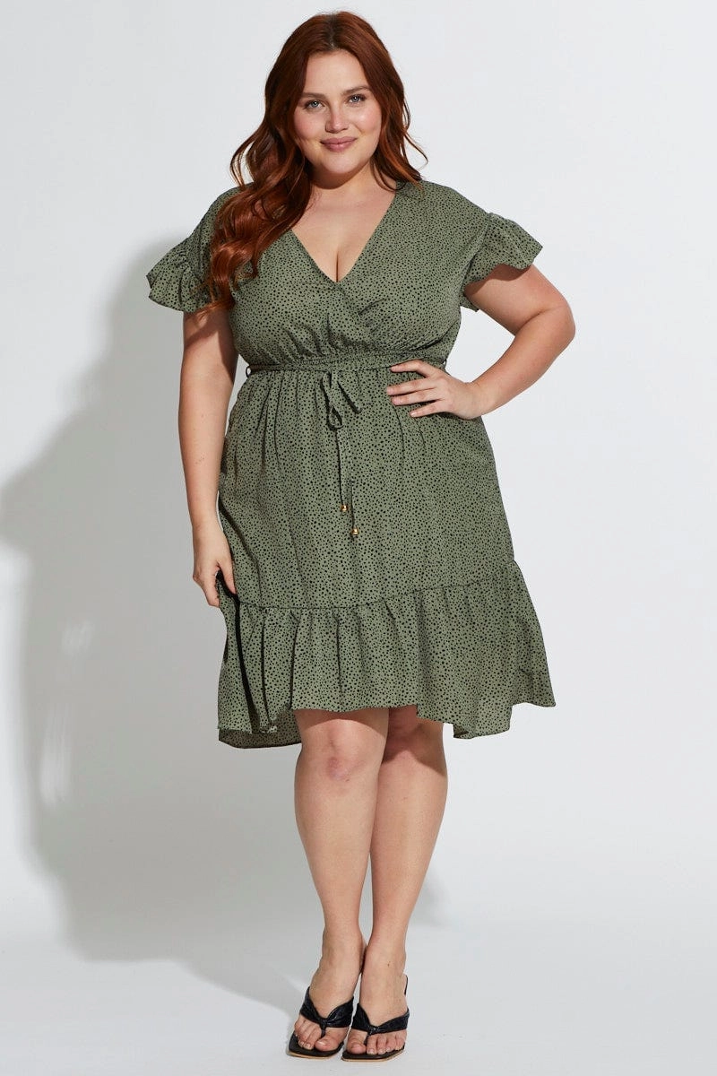 Layered Comfort Wear All-Occasion Wear Geo Print Skater Dress V-neck Short Sleeve