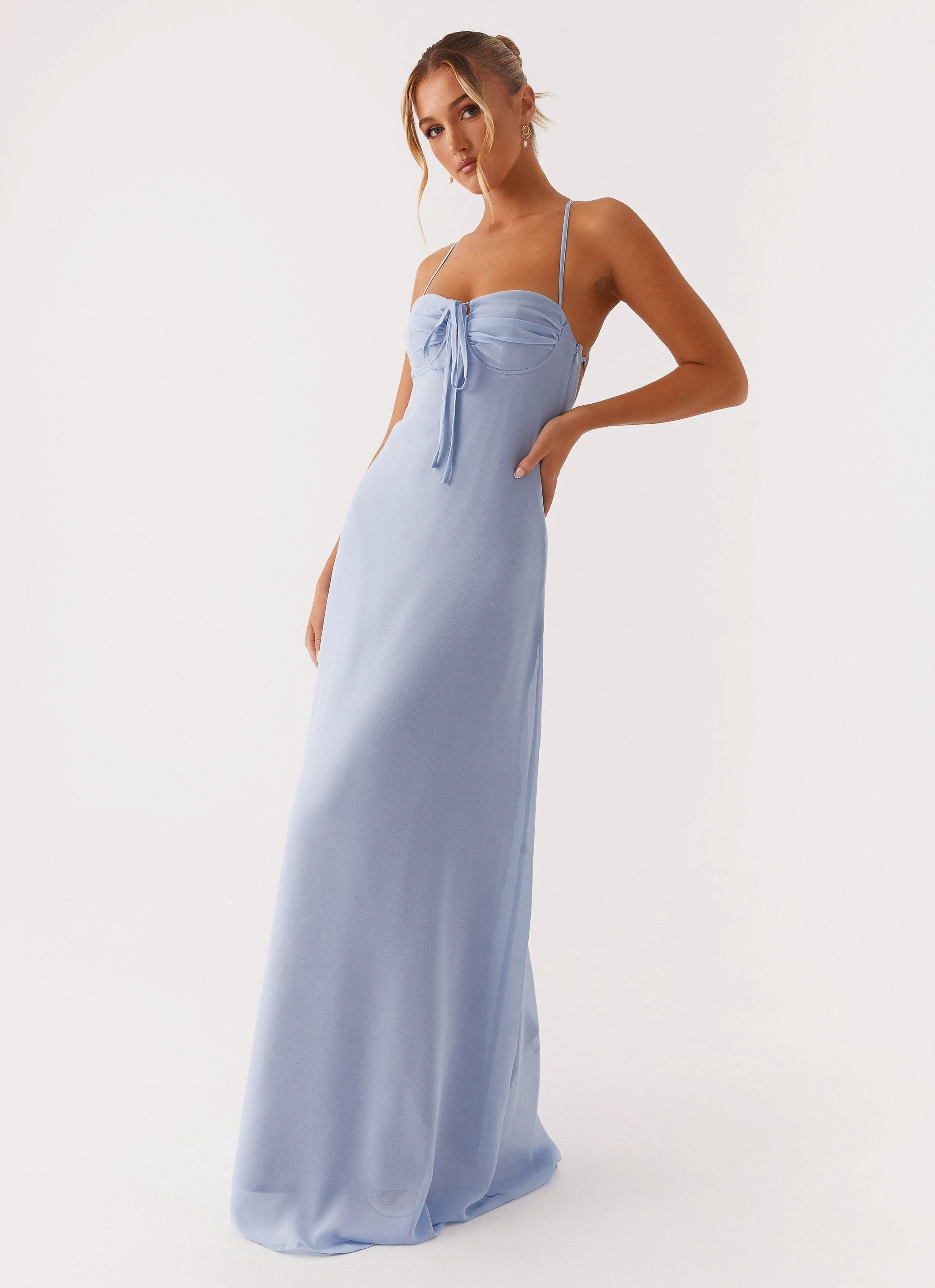 Light Shape Tailored Style Aveline Bustier Maxi Dress - Blue